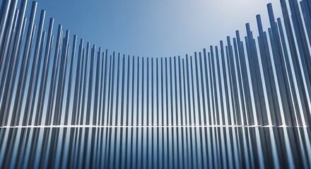 Abstract architectural structure of numerous vertical cylindrical elements, creating a modern, minimalist design.