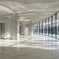 Obraz premium Architectural Harmony: Captivating views of an expansive, sunlit interior space of modern architecture, where natural light dances and plays across the clean lines and elegant design.