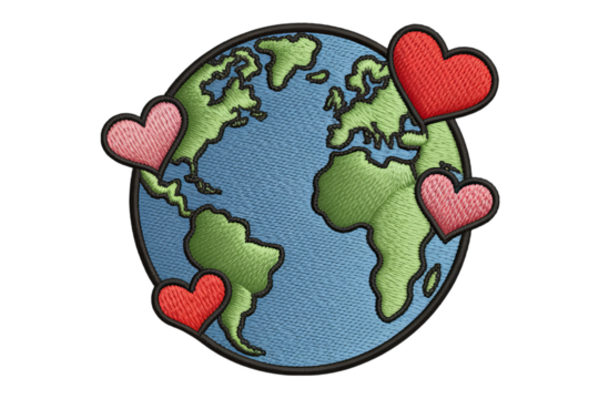 Earth hearts embroidered patch globe planet