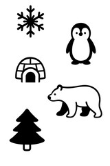 Minimalist black and white animal illustrations with penguin and polar bear.