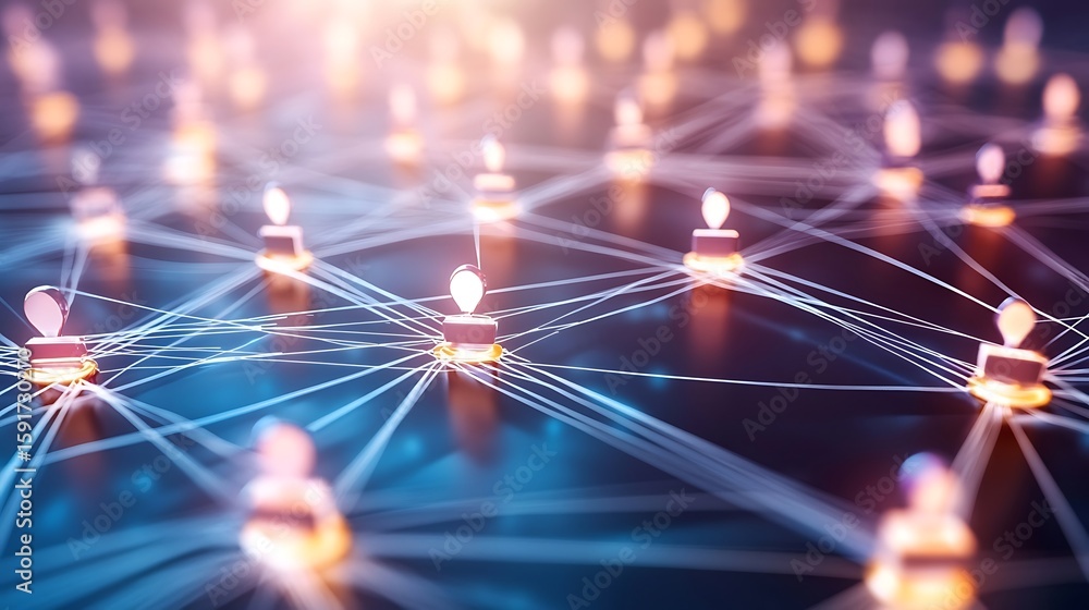 Poster Network Nodes Connecting Through Data Lines Illustrating Communication and Collaboration