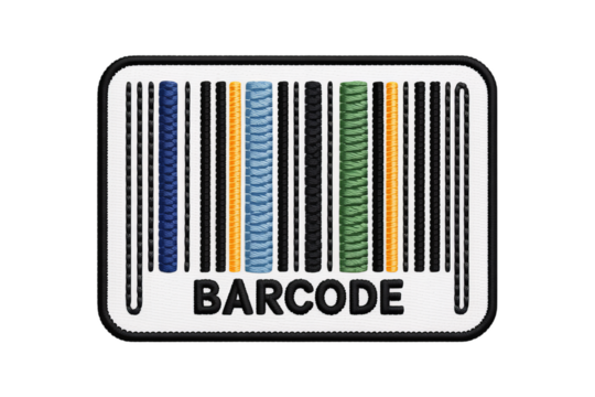 Embroidered barcode with colorful stripes patch blue