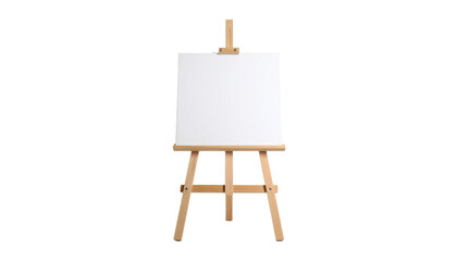Canvas on a wooden easel with partially completed painting, isolated on transparent background