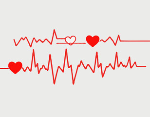 Red heartbeat line collection with heart symbol, cardiology, medical pulse, ECG, EKG design, healthcare clipart vector illustration, health monitoring, digital heartbeat graphics