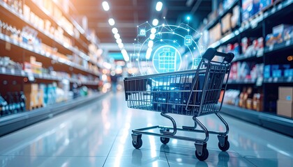 Grocery store shopping cart with digital overlay