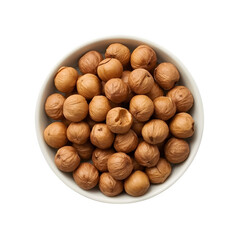 Fototapeta premium Whole hazelnuts in white bowl isolated on transparent background
