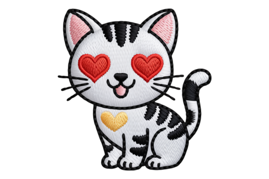 Embroidered cat with heart eyes kitten patch