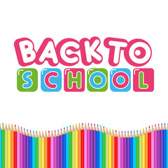 Back to school text typography with colorful pencils.
