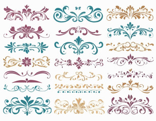 Border line, divider vector set, decorative floral ornamental elements design, swirl patterns vintage set graphic illustrations, embellishment isolated art collection