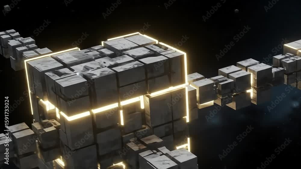 Aufkleber futuristic space structure composed of illuminated geometric shapes floating in a dark cosmos
