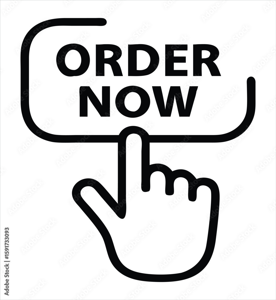Poster a hand with a pointed finger icon is shown pressing an order now button, symbolizing a click or sele