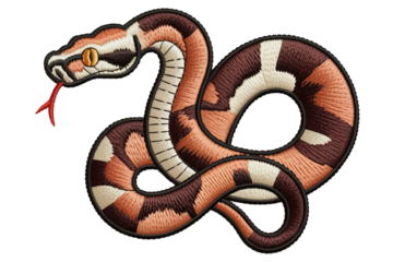 Embroidered coiled snake with patterned scales reptile