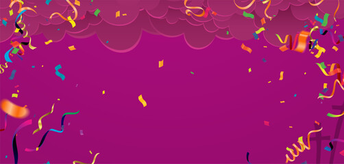 Luxurious Dark Purple Background with Cloud Clusters of Balloons and Colorful Confetti Dazzling Celebration Frame Perfect for Parties Events Birthdays or Exciting Announcements