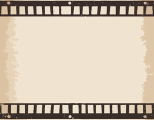 Single film strip frame template with empty slot, vintage cinema reel with grunge grainy texture. Modern retro vector illustration isolated on transparent background