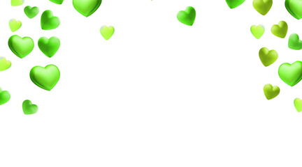 Vibrant Green Hearts Floating on Pure White Background Symbolizing Nature Love Hope Growth and Tranquility  Perfect Frame for Special Occasions Related to Environment Health or Sustainability