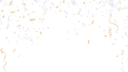 Gently Falling Pale Gold White Confetti and Streamers Delicate and Elegant Celebration Frame Clean Background Emphasizing Airiness, Perfect for Weddings, Ceremonies Luxury and Warmth