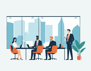 Set of business characters working in office. Vector illustration design