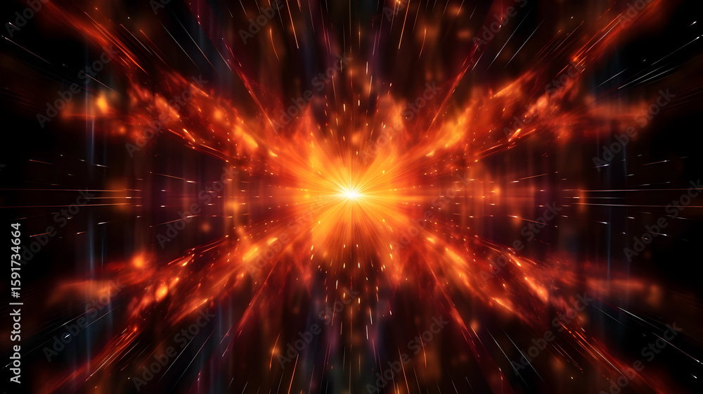 Poster fiery cosmic explosion: a dazzling display of light and color in deep space