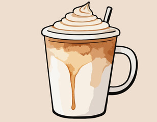 PNG Hand-drawn illustration coffee cup latte watercolor beverage.