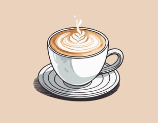 PNG Hand-drawn illustration coffee cup latte watercolor beverage.