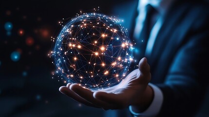 Holding Glowing Network Globe Conceptualizing Modern Global Technology and Innovation