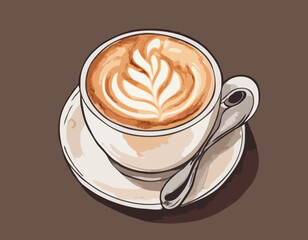 PNG Hand-drawn illustration coffee cup latte watercolor beverage.