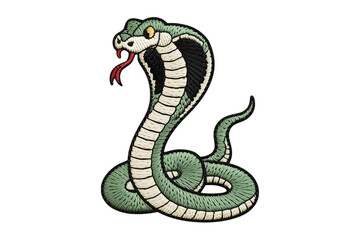 Fototapeta premium Embroidered green cobra snake reptile black
