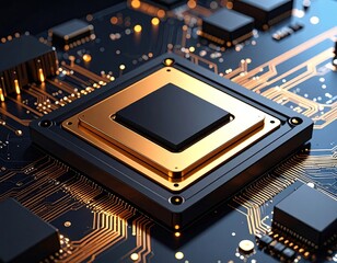 Close-up of a circuit board with a central processor