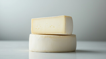 Handcrafted cheese displayed on a clean surface in a bright kitchen setting during daylight hours