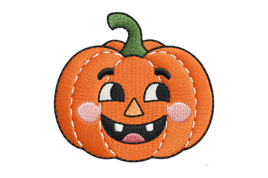 Embroidered happy pumpkin face halloween jack o lantern