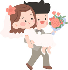 Cartoon Illustration of Groom Carrying Bride