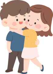 Cartoon Illustration of an Affectionate Couple Hugging