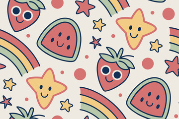 Happy fruit and star pattern cartoon strawberry