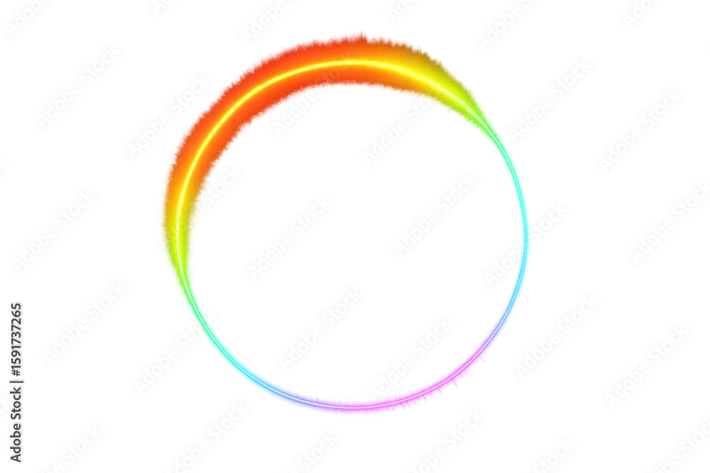 Poster luminous circular rainbow gradient trail creating glowing ring against transparent backdrop