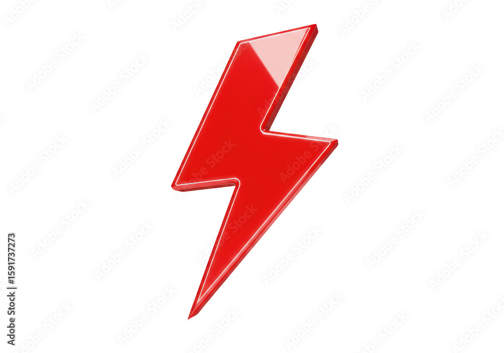 Poster a glossy red lightning bolt symbol isolated on a plain transparent background