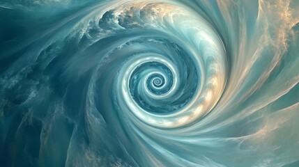 Abstract swirling teal and white vortex, resembling clouds or a galaxy.