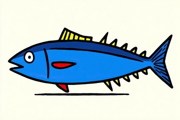 Obraz premium Cartoon tuna fish with blue body, isolated on cream background