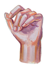 Hand gouache painting isolated on white. Hand  painted hand artwork.