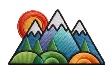 Embroidered mountain landscape with sun embroidered patch