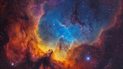 Fototapeta premium Vibrant nebula with cosmic dust, gas, and stars in deep space.