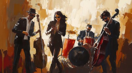 Artistic interpretation of a live jazz performance featuring stylish musicians