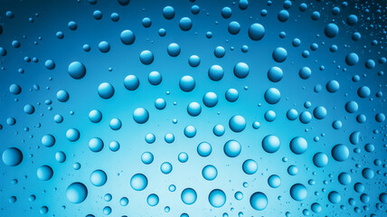 Blue water droplets on glass condensation surface