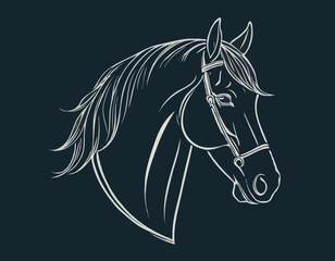 Sophisticated Line Art Illustration of a Horse Head, Suitable for Equestrian Clubs, Branding, and Wall Art.
