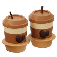 Two coffee cups with coffee layers, heart-shaped decorations, suitable for cafe or dessert promotional content.
