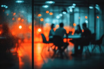 Blurred Night Meeting In Modern Office