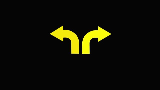Abstract direction arrow sign icon animation. arrow yellow color  directional 2 side arrow animation. 4k video.