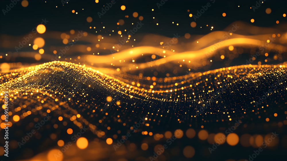 Aufkleber abstract golden glittering light particles wave background with bokeh effect