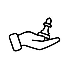 Hand holding a pawn in a minimalist line art style on a transparent  background  