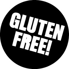 Gluten Free stamp in bold white letters on a black circular background  