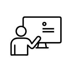 Person presenting on screen in minimalist line art style  